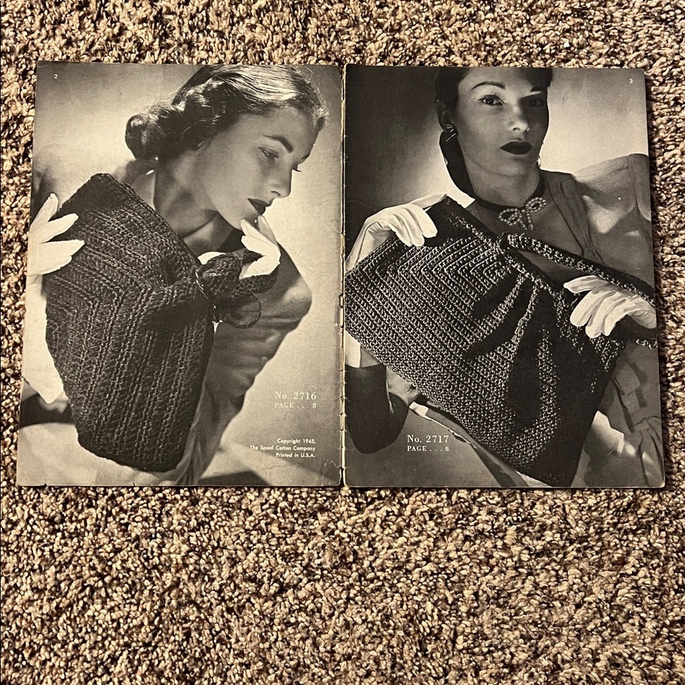 Vintage 1945 Clark's O.N.T. and J.& P. Coats Crochet Pattern Booklet titled Bags - Picture 3 of 11